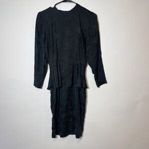 SK & Company Womens Vintage Layered Petite Dress Black 4 Back Zip Pleats 80s 90s